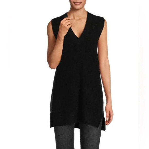 360 Cashmere black ribbed knit tunic sweater. 100% cashmere. NWT. Small. - Picture 1 of 6